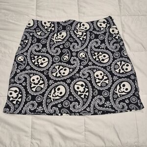 Loudmouth Black and White Skull Paisley Mini Skirt